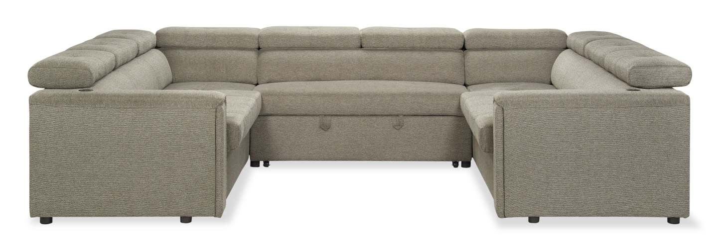 Savvy 3-Piece Linen-Look Fabric Sleeper Sectional with Adjustable Headrests - Grey | Sofa-lit sectionnel Savvy 3 pièces en tissu d’apparence lin avec appuie-têtes réglables - gris