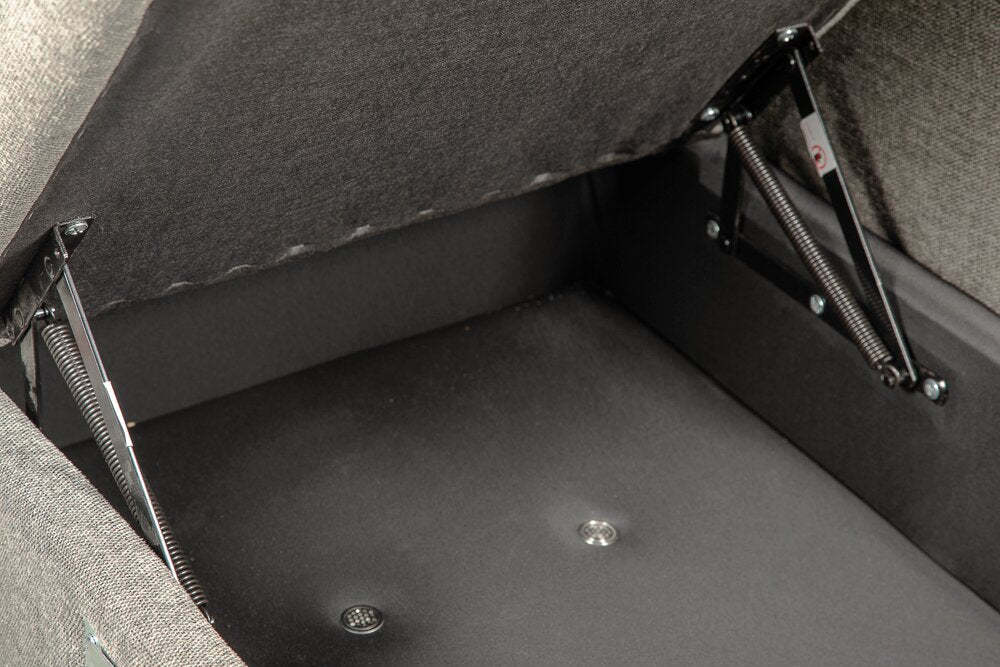 Sofa-lit sectionnel de droite Savvy 5 pièces en tissu d’apparence lin avec fauteuil long de rangement et appuie-têtes réglables - gris