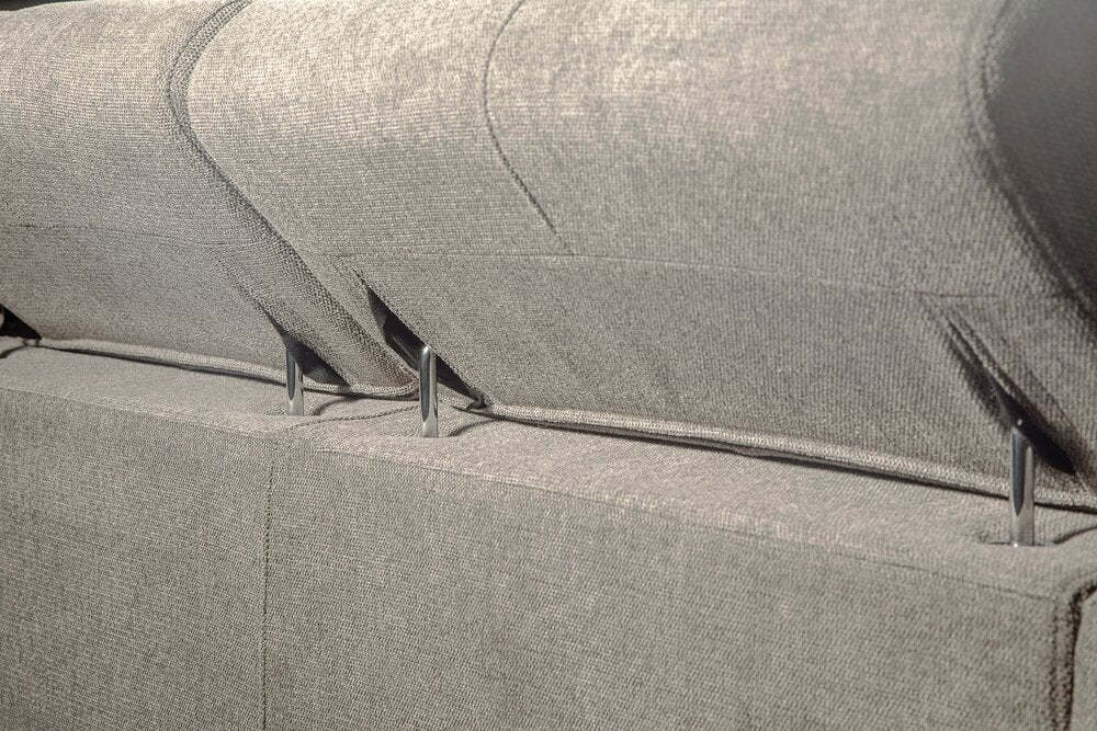 Sofa-lit sectionnel de droite Savvy 5 pièces en tissu d’apparence lin avec fauteuil long de rangement et appuie-têtes réglables - gris