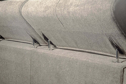 Sofa-lit sectionnel de droite Savvy 5 pièces en tissu d’apparence lin avec fauteuil long de rangement et appuie-têtes réglables - gris