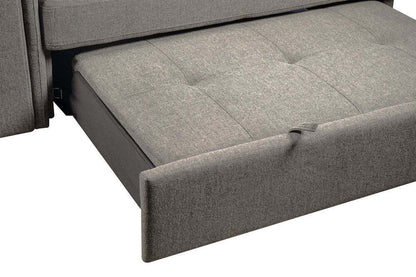 Sofa-lit sectionnel de droite Savvy 5 pièces en tissu d’apparence lin avec fauteuil long de rangement et appuie-têtes réglables - gris