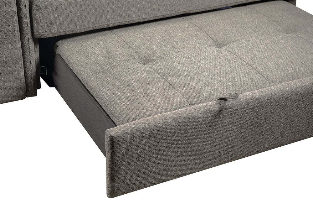 Sofa-lit sectionnel Savvy 3 pièces en tissu d’apparence lin avec 2 fauteuils longs de rangement et appuie-têtes réglables - gris