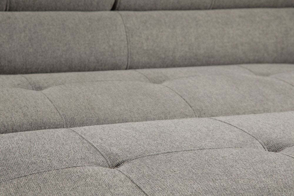 Sofa-lit sectionnel de droite Savvy 5 pièces en tissu d’apparence lin avec fauteuil long de rangement et appuie-têtes réglables - gris