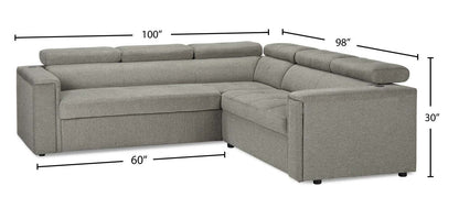 Savvy 2-Piece Left-Facing Linen-Look Fabric Sectional with Adjustable Headrests, Cupholders and USB Port - Grey | Sofa sectionnel de gauche Savvy 2 pièces en tissu d’apparence lin avec appuie-têtes réglables, porte-gobelets et port USB - gris