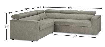 Savvy 2-Piece Right-Facing Linen-Look Fabric Sectional with Adjustable Headrests, Cupholders and USB Port - Grey | Canapé sectionnel droit Savvy 2 pièces en tissu d’apparence lin avec appuie-têtes réglables, porte-gobelets et port USB - gris