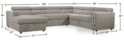Savvy 3-Piece Left-Facing Linen-Look Fabric Sleeper Sectional with Storage Chaise and Adjustable Headrests - Grey | Sofa-lit sectionnel de gauche Savvy 3 pièces en tissu d’apparence lin avec fauteuil long de rangement et appuie-têtes réglables - gris