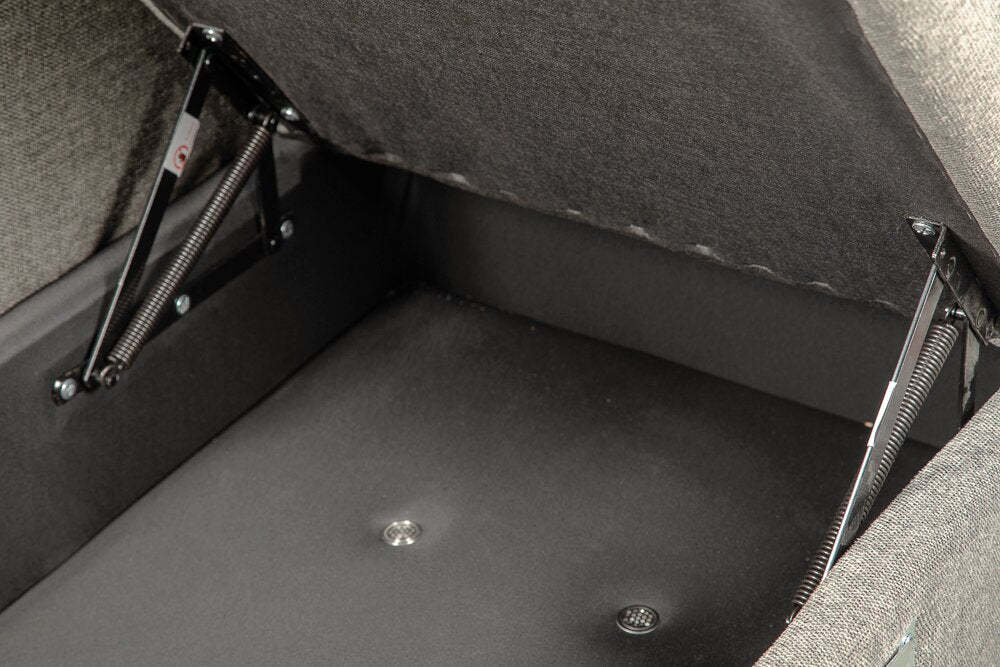 Savvy 5-Piece Left-Facing Linen-Look Fabric Sleeper Sectional with Storage Chaise and Adjustable Headrests - Grey | Canapé-lit sectionnel gauche Savvy 5 pièces en tissu d’apparence lin avec chaise longue de rangement et appuie-têtes réglables - gris