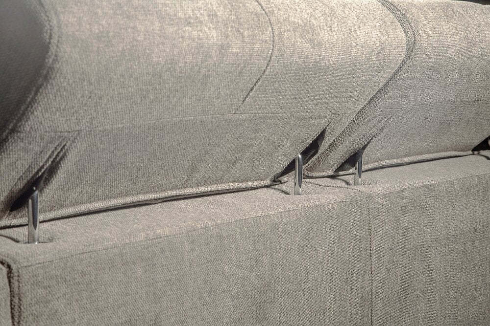 Savvy 5-Piece Left-Facing Linen-Look Fabric Sleeper Sectional with Storage Chaise and Adjustable Headrests - Grey | Canapé-lit sectionnel gauche Savvy 5 pièces en tissu d’apparence lin avec chaise longue de rangement et appuie-têtes réglables - gris