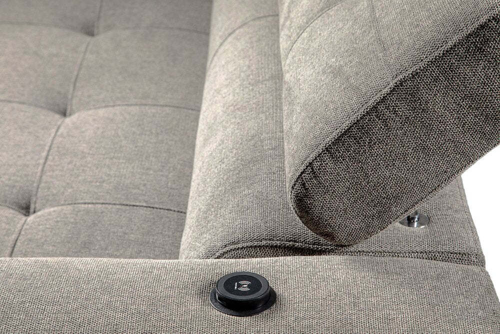 Savvy 5-Piece Left-Facing Linen-Look Fabric Sleeper Sectional with Storage Chaise and Adjustable Headrests - Grey | Canapé-lit sectionnel gauche Savvy 5 pièces en tissu d’apparence lin avec chaise longue de rangement et appuie-têtes réglables - gris
