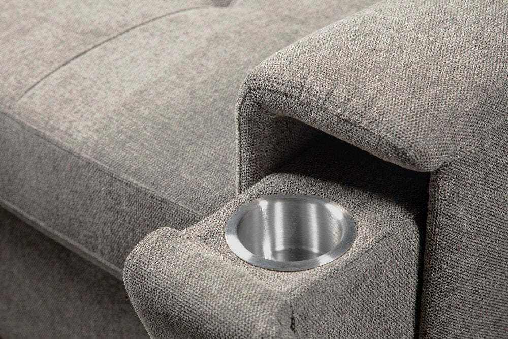 Savvy 5-Piece Left-Facing Linen-Look Fabric Sleeper Sectional with Storage Chaise and Adjustable Headrests - Grey | Canapé-lit sectionnel gauche Savvy 5 pièces en tissu d’apparence lin avec chaise longue de rangement et appuie-têtes réglables - gris