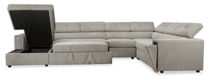 Savvy 5-Piece Left-Facing Linen-Look Fabric Sleeper Sectional with Storage Chaise and Adjustable Headrests - Grey | Canapé-lit sectionnel gauche Savvy 5 pièces en tissu d’apparence lin avec chaise longue de rangement et appuie-têtes réglables - gris