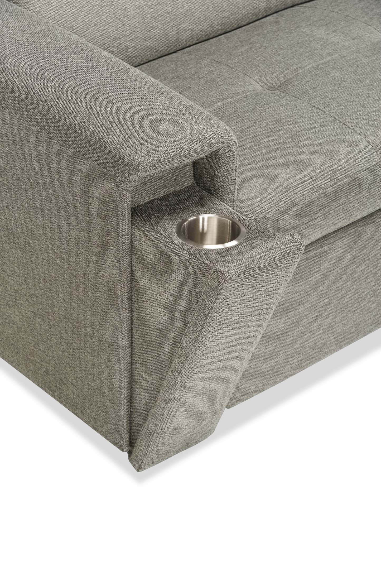 Sofa-lit sectionnel de droite Savvy 2 pièces en tissu d’apparence lin avec fauteuil long de rangement et appuie-têtes réglables - gris