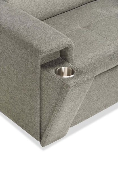 Sofa-lit sectionnel de droite Savvy 2 pièces en tissu d’apparence lin avec fauteuil long de rangement et appuie-têtes réglables - gris