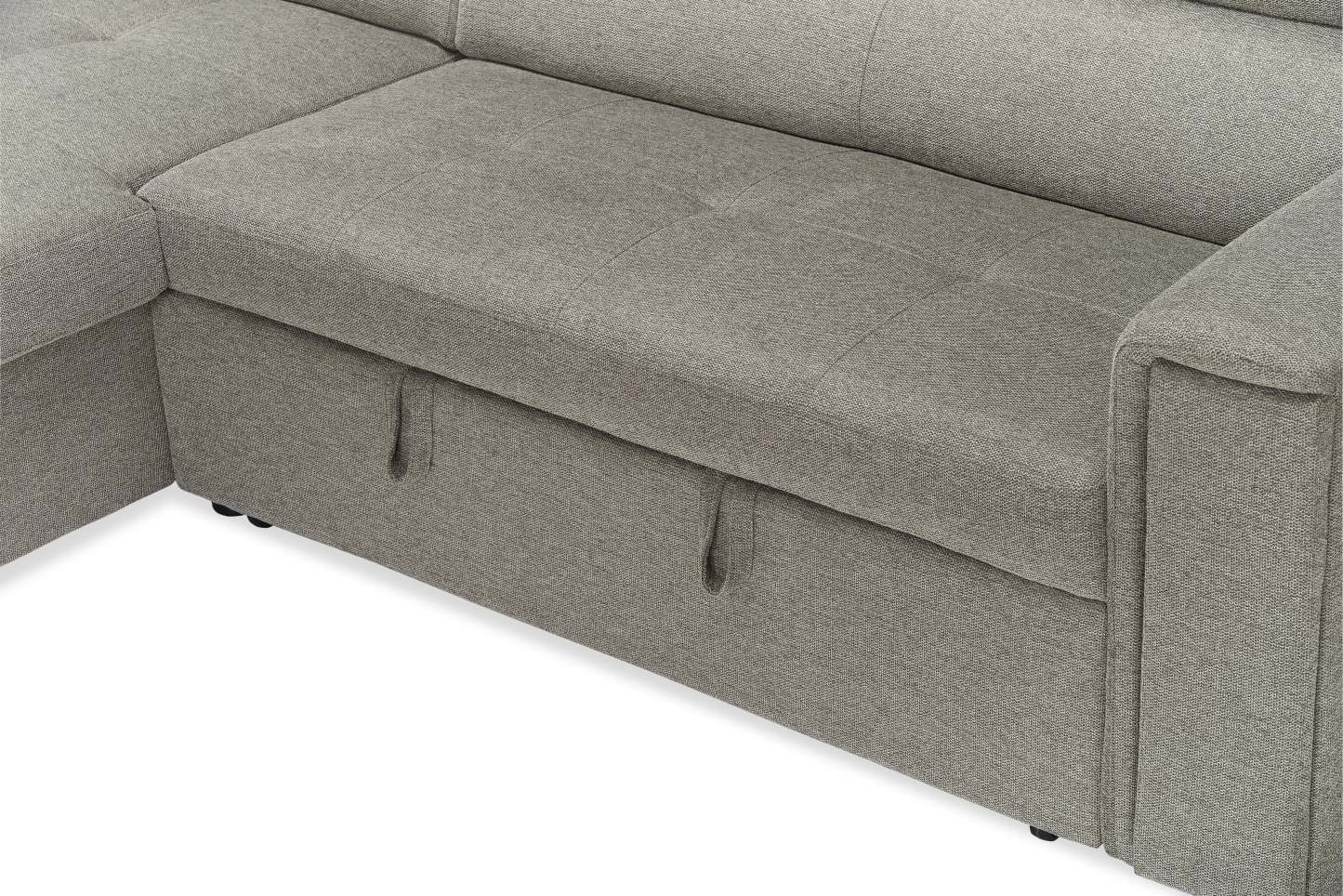 Savvy 2-Piece Left-Facing Linen-Look Fabric Sleeper Sectional with Storage Chaise and Adjustable Headrests - Grey | Canapé-lit sectionnel gauche Savvy 2 pièces en tissu d’apparence lin avec chaise longue de rangement et appuie-têtes réglables - gris