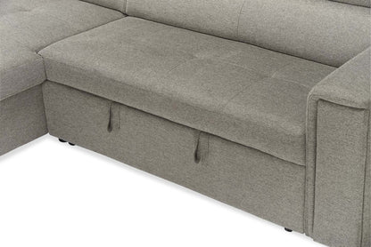 Savvy 2-Piece Left-Facing Linen-Look Fabric Sleeper Sectional with Storage Chaise and Adjustable Headrests - Grey | Canapé-lit sectionnel gauche Savvy 2 pièces en tissu d’apparence lin avec chaise longue de rangement et appuie-têtes réglables - gris
