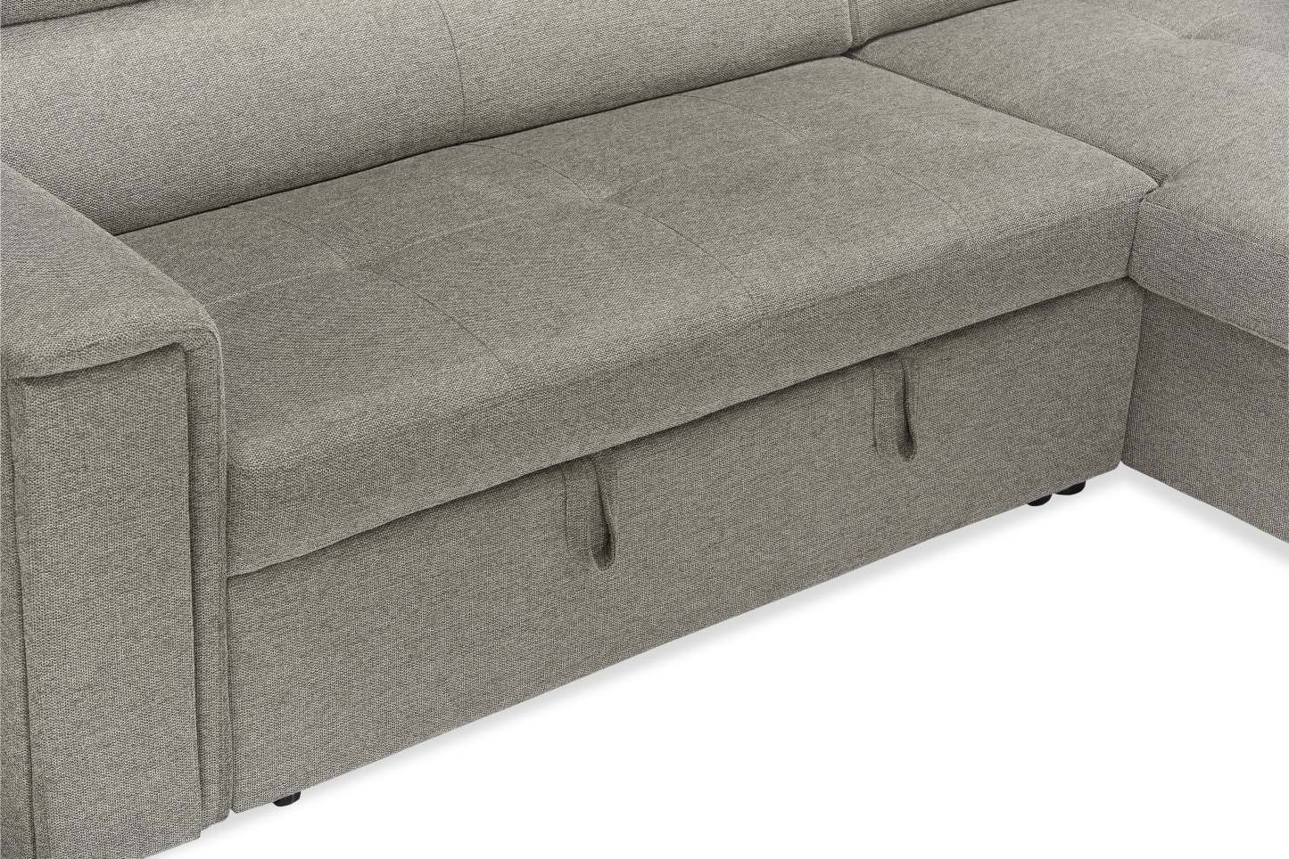 Sofa-lit sectionnel de droite Savvy 2 pièces en tissu d’apparence lin avec fauteuil long de rangement et appuie-têtes réglables - gris