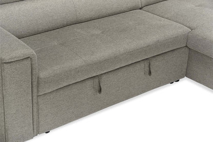 Sofa-lit sectionnel de droite Savvy 2 pièces en tissu d’apparence lin avec fauteuil long de rangement et appuie-têtes réglables - gris