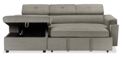 Savvy 2-Piece Left-Facing Linen-Look Fabric Sleeper Sectional with Storage Chaise and Adjustable Headrests - Grey | Canapé-lit sectionnel gauche Savvy 2 pièces en tissu d’apparence lin avec chaise longue de rangement et appuie-têtes réglables - gris