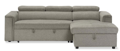 Sofa-lit sectionnel de droite Savvy 2 pièces en tissu d’apparence lin avec fauteuil long de rangement et appuie-têtes réglables - gris