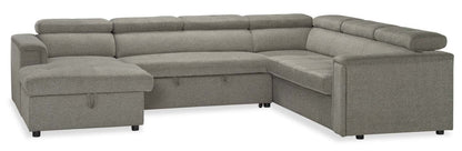 Savvy 3-Piece Left-Facing Linen-Look Fabric Sleeper Sectional with Storage Chaise and Adjustable Headrests - Grey | Sofa-lit sectionnel de gauche Savvy 3 pièces en tissu d’apparence lin avec fauteuil long de rangement et appuie-têtes réglables - gris