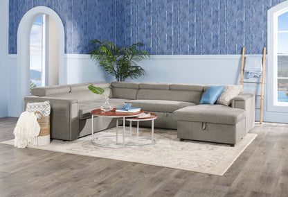 Canapé-lit sectionnel de droite Savvy 3 pièces en tissu d'apparence lin avec fauteuil long de rangement et appuie-têtes réglables - gris