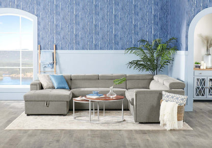 Savvy 3-Piece Left-Facing Linen-Look Fabric Sleeper Sectional with Storage Chaise and Adjustable Headrests - Grey | Sofa-lit sectionnel de gauche Savvy 3 pièces en tissu d’apparence lin avec fauteuil long de rangement et appuie-têtes réglables - gris