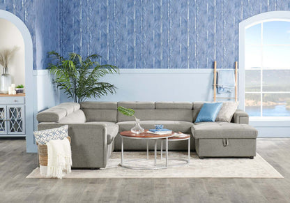 Canapé-lit sectionnel de droite Savvy 3 pièces en tissu d'apparence lin avec fauteuil long de rangement et appuie-têtes réglables - gris