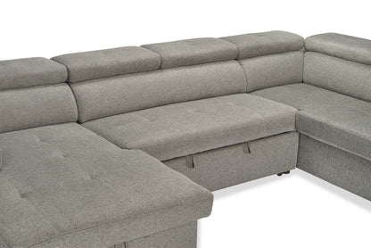 Savvy 3-Piece Left-Facing Linen-Look Fabric Sleeper Sectional with Storage Chaise and Adjustable Headrests - Grey | Sofa-lit sectionnel de gauche Savvy 3 pièces en tissu d’apparence lin avec fauteuil long de rangement et appuie-têtes réglables - gris