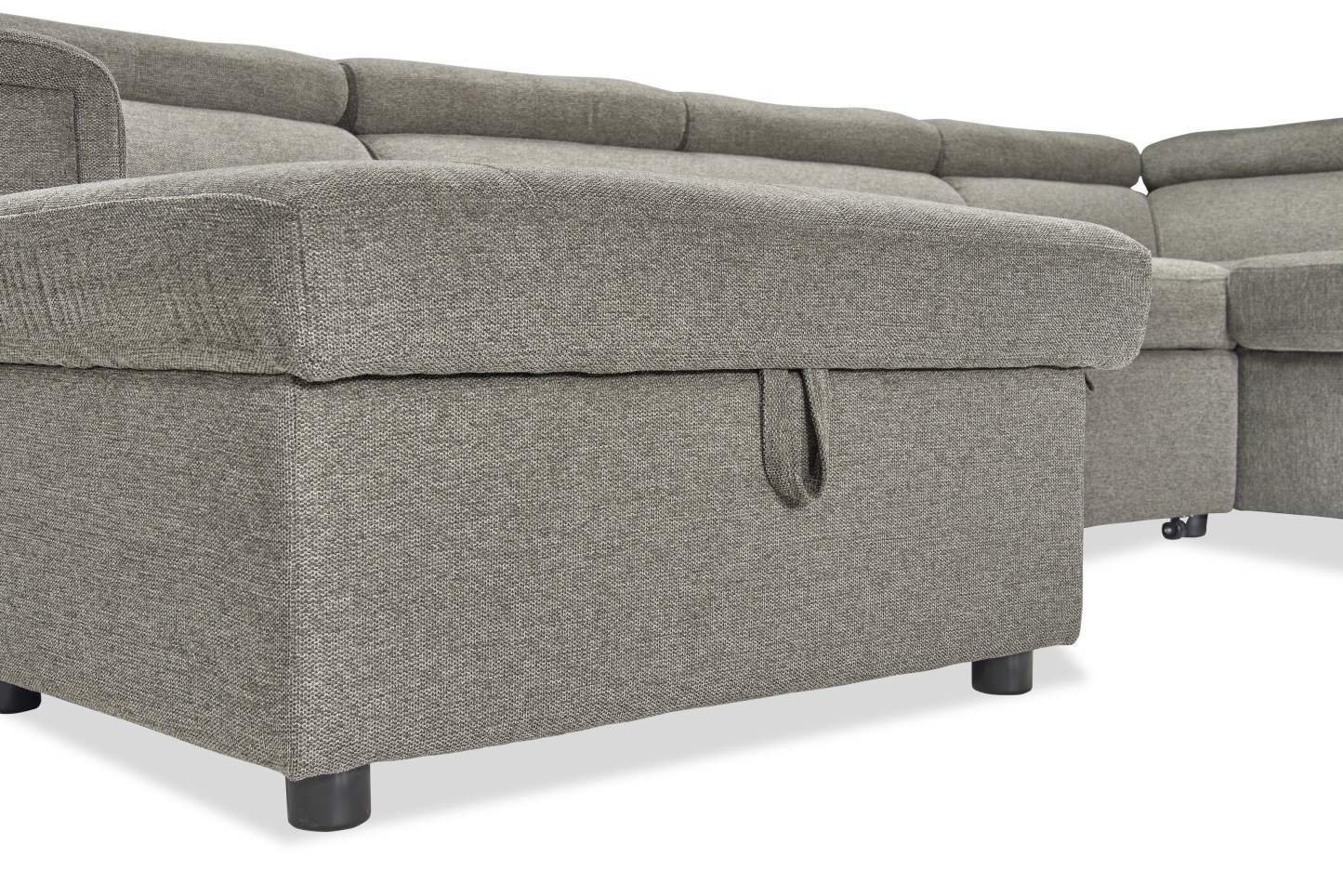 Savvy 3-Piece Left-Facing Linen-Look Fabric Sleeper Sectional with Storage Chaise and Adjustable Headrests - Grey | Sofa-lit sectionnel de gauche Savvy 3 pièces en tissu d’apparence lin avec fauteuil long de rangement et appuie-têtes réglables - gris