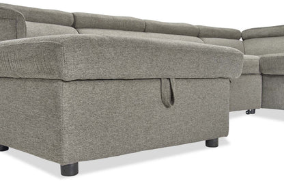 Savvy 3-Piece Left-Facing Linen-Look Fabric Sleeper Sectional with Storage Chaise and Adjustable Headrests - Grey | Sofa-lit sectionnel de gauche Savvy 3 pièces en tissu d’apparence lin avec fauteuil long de rangement et appuie-têtes réglables - gris