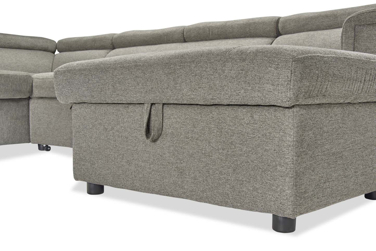 Canapé-lit sectionnel de droite Savvy 3 pièces en tissu d'apparence lin avec fauteuil long de rangement et appuie-têtes réglables - gris
