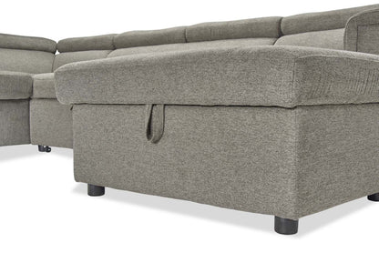 Canapé-lit sectionnel de droite Savvy 3 pièces en tissu d'apparence lin avec fauteuil long de rangement et appuie-têtes réglables - gris