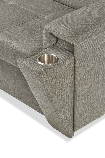 Savvy 3-Piece Left-Facing Linen-Look Fabric Sleeper Sectional with Storage Chaise and Adjustable Headrests - Grey | Sofa-lit sectionnel de gauche Savvy 3 pièces en tissu d’apparence lin avec fauteuil long de rangement et appuie-têtes réglables - gris