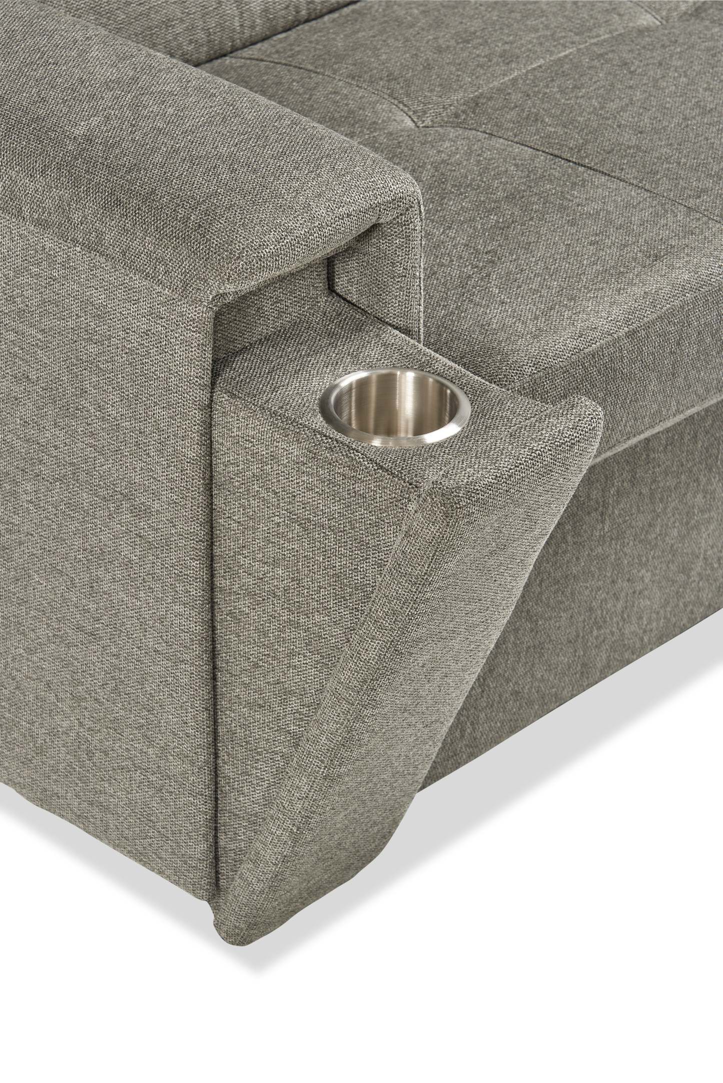 Canapé-lit sectionnel de droite Savvy 3 pièces en tissu d'apparence lin avec fauteuil long de rangement et appuie-têtes réglables - gris