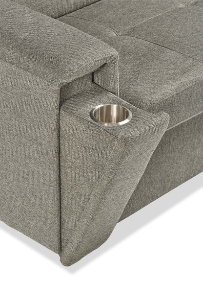 Canapé-lit sectionnel de droite Savvy 3 pièces en tissu d'apparence lin avec fauteuil long de rangement et appuie-têtes réglables - gris