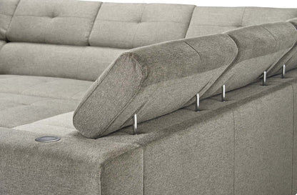 Savvy 3-Piece Left-Facing Linen-Look Fabric Sleeper Sectional with Storage Chaise and Adjustable Headrests - Grey | Sofa-lit sectionnel de gauche Savvy 3 pièces en tissu d’apparence lin avec fauteuil long de rangement et appuie-têtes réglables - gris