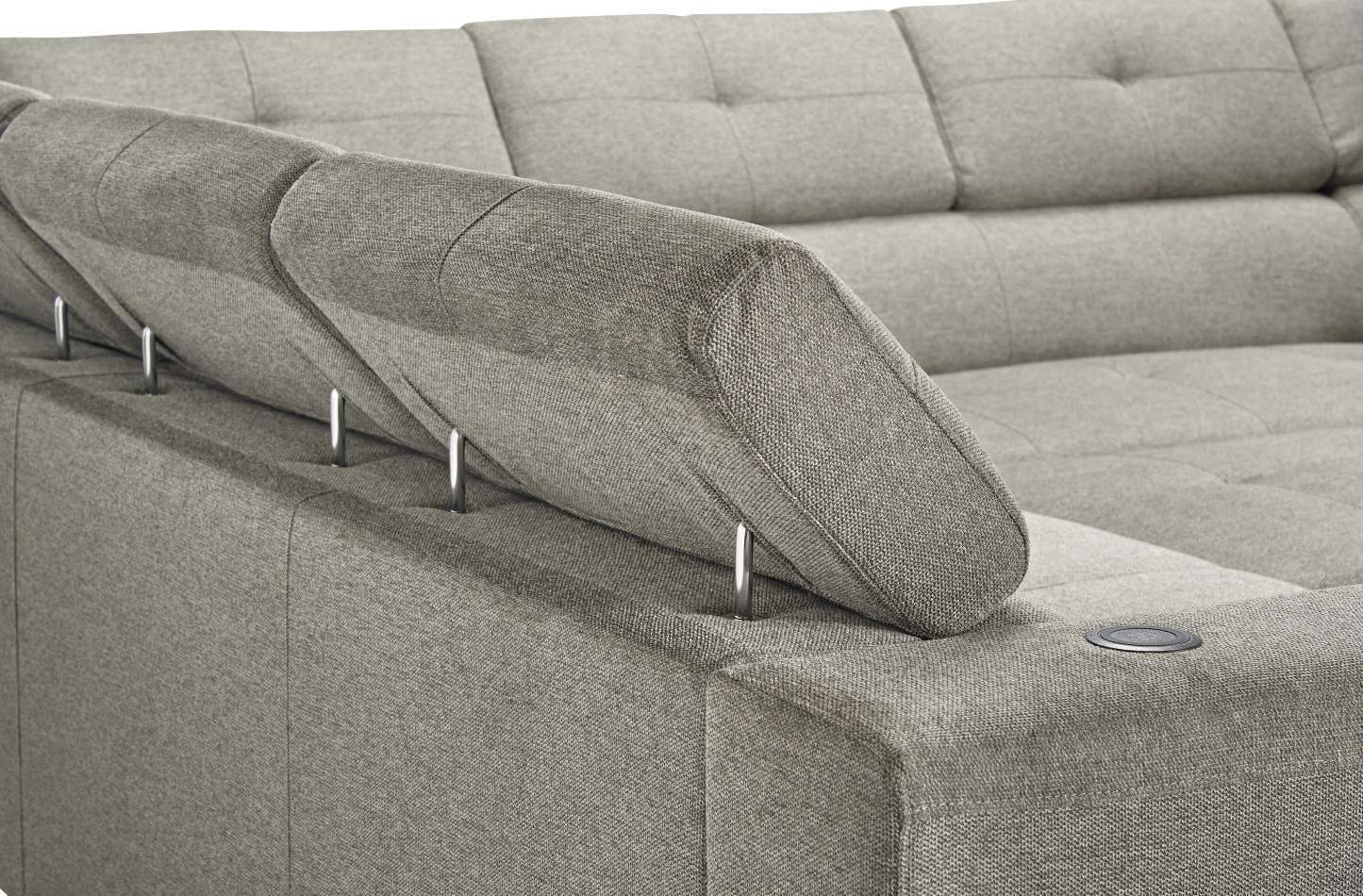 Canapé-lit sectionnel de droite Savvy 3 pièces en tissu d'apparence lin avec fauteuil long de rangement et appuie-têtes réglables - gris