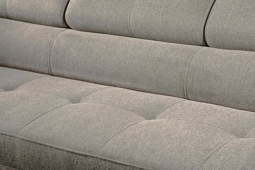 Sofa-lit sectionnel de droite Savvy 5 pièces en tissu d’apparence lin avec fauteuil long de rangement et appuie-têtes réglables - gris