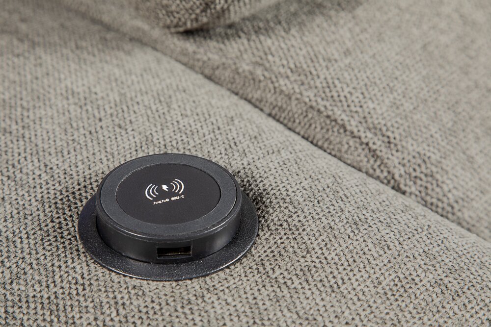 Sofa-lit sectionnel de droite Savvy 5 pièces en tissu d’apparence lin avec fauteuil long de rangement et appuie-têtes réglables - gris