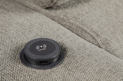 Sofa-lit sectionnel de droite Savvy 5 pièces en tissu d’apparence lin avec fauteuil long de rangement et appuie-têtes réglables - gris