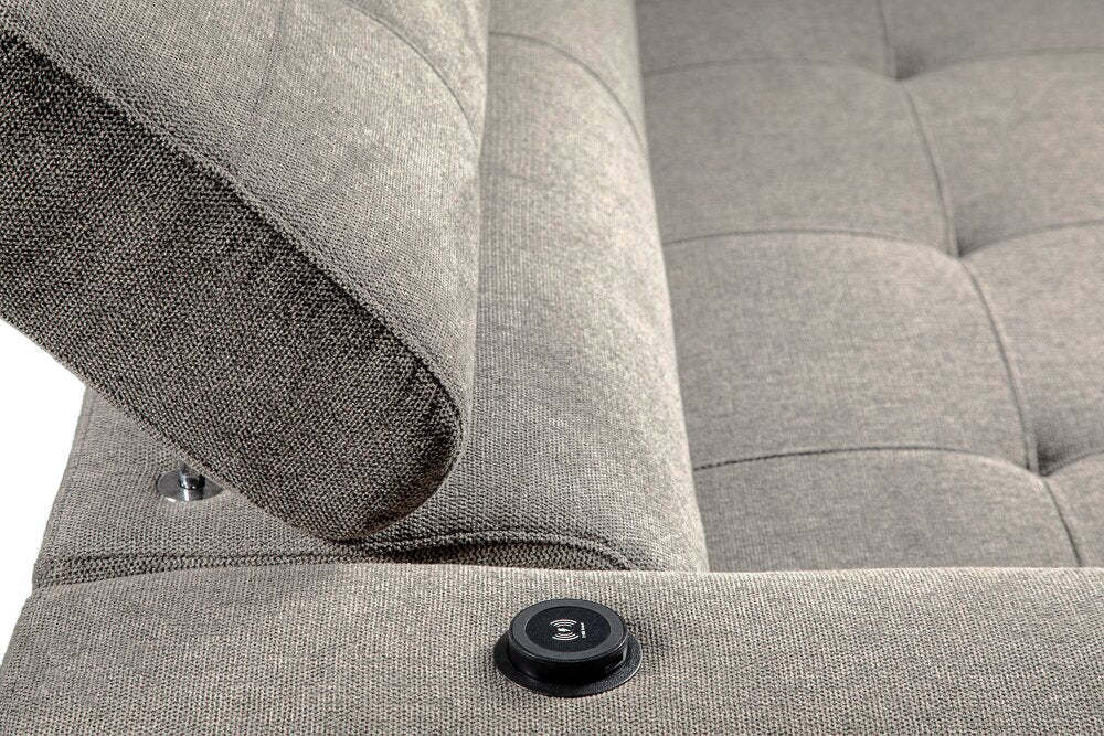 Sofa-lit sectionnel de droite Savvy 5 pièces en tissu d’apparence lin avec fauteuil long de rangement et appuie-têtes réglables - gris