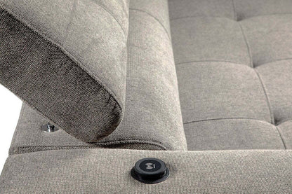 Sofa-lit sectionnel de droite Savvy 5 pièces en tissu d’apparence lin avec fauteuil long de rangement et appuie-têtes réglables - gris