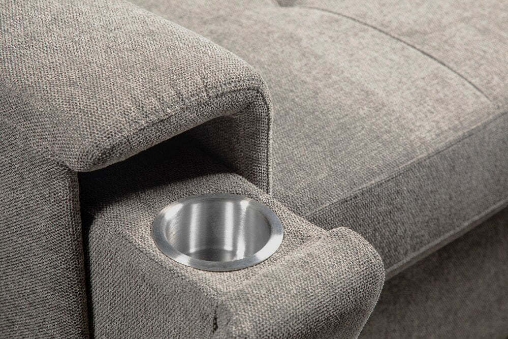 Sofa-lit sectionnel de droite Savvy 5 pièces en tissu d’apparence lin avec fauteuil long de rangement et appuie-têtes réglables - gris