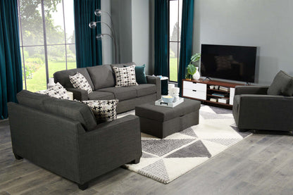 Made in Canada Sawyer 57 Linen-Look Fabric Loveseat with Reversible Cushions and Accent Pillows - Charcoal Grey | Causeuse Sawyer de 57 po fabriquée au Canada en tissu d’apparence lin avec coussins réversibles et coussins décoratifs - gris anthracite