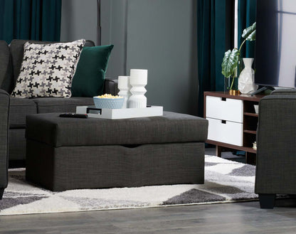 Made in Canada Sawyer 40 Linen-Look Fabric Storage Ottoman - Charcoal Grey | Pouf de rangement Sawyer de 40 po fabriqué au Canada en tissu d’apparence lin - gris anthracite