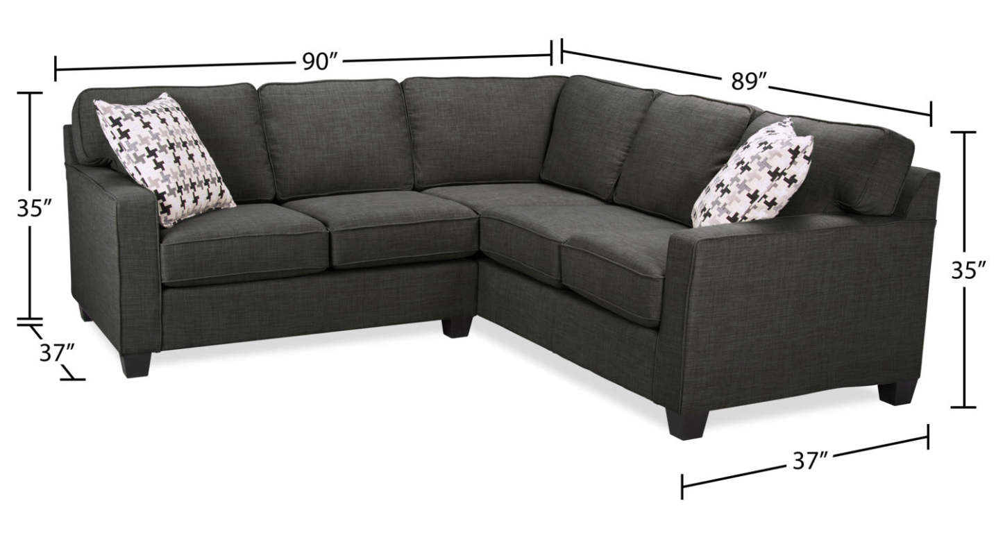 Fabriqué au Canada, canapé sectionnel Sawyer 2 pièces en tissu d'apparence lin avec coussins réversibles - gris anthracite