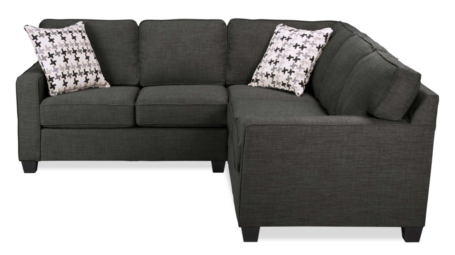 Fabriqué au Canada, canapé sectionnel Sawyer 2 pièces en tissu d'apparence lin avec coussins réversibles - gris anthracite