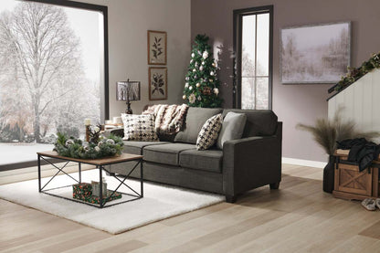 Fabriqué au Canada, canapé Sawyer de 83 po en tissu d’apparence lin avec coussins réversibles et coussins décoratifs - gris anthracite