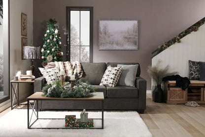 Fabriqué au Canada, canapé Sawyer de 83 po en tissu d’apparence lin avec coussins réversibles et coussins décoratifs - gris anthracite