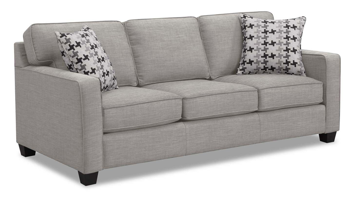 Canapé Sawyer de 83 po fabriqué au Canada en tissu d'apparence lin avec coussins réversibles et coussins décoratifs - gris clair